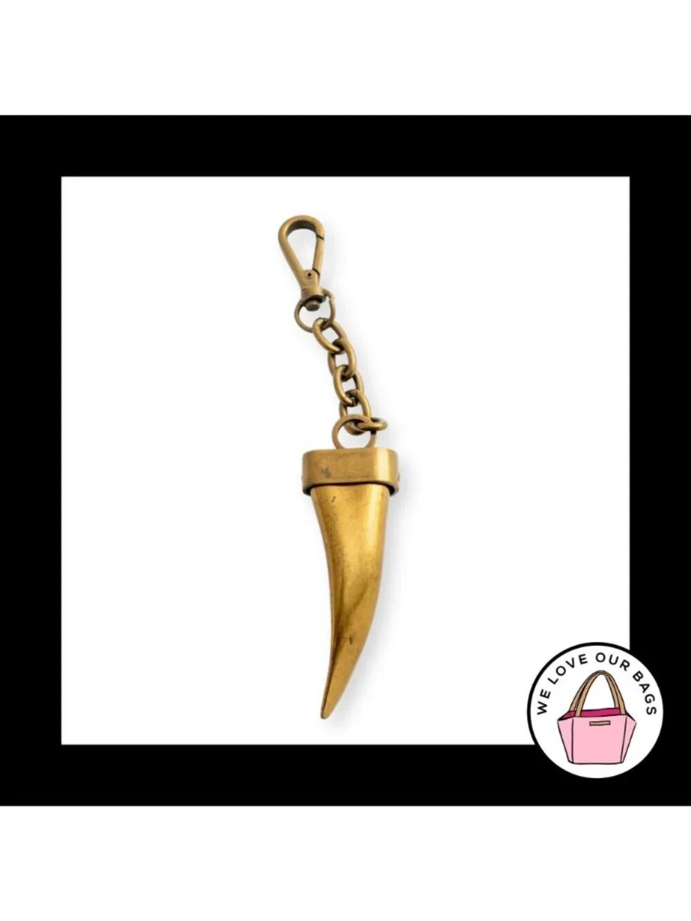 Vintage BOTKIER ELEPHANT TUSK Gold Brass Metal Bag Charm Hang Tag Keychain Fob